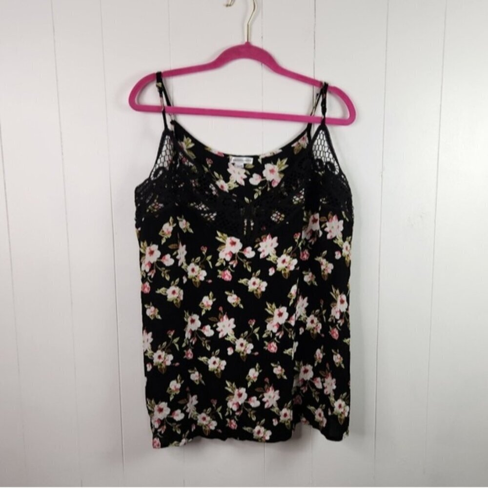 Warehouse One Floral Tank Top Black Crochet Flowy Summer Blouse Plus Size 2X
